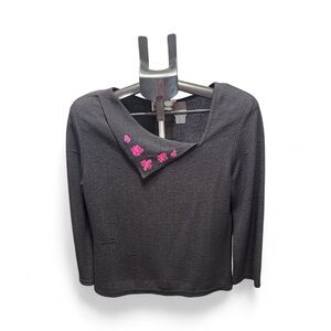 Black Sweater with Pink Floral Accents